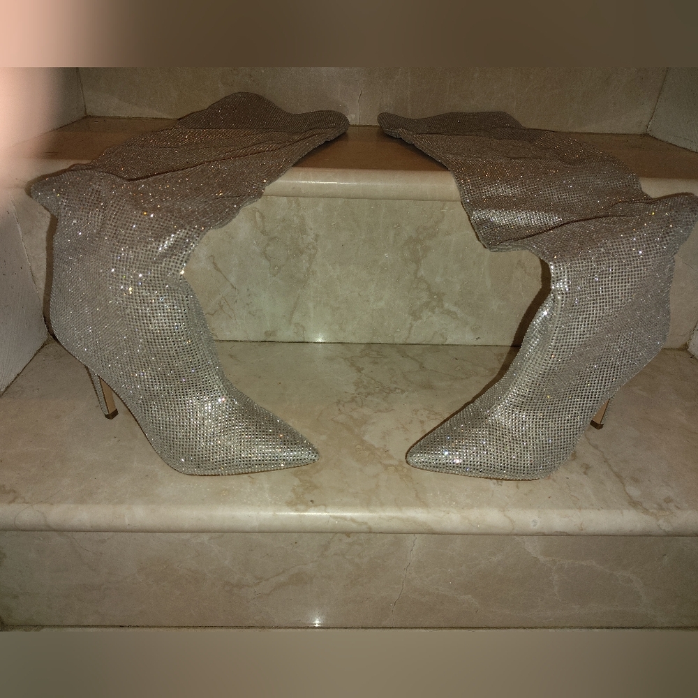 Aldo, Crystal Silver Over The Knee Boots